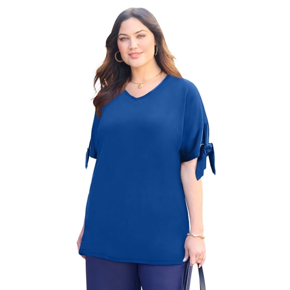 Catherines Women's Plus Size Dream Drape Tie-Sleeve Dolman Top