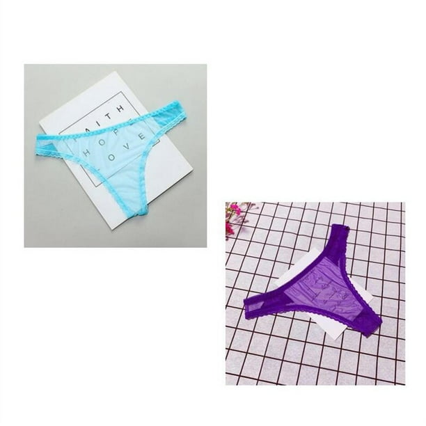 Tanga transparente de encaje transparente para mujer, ropa interior Sexy de tiro bajo sin costuras, parte inferior de malla en la entrepierna, 1-2 piezas