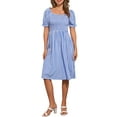 thumbnail image 2 of INSPIRE CHIC Gingham Smocked Dress for Women's Square Neck Side Slit Casual Plaid Dresses L Blue, 2 of 6