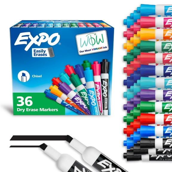 EXPO Dry Erase Markers, Chisel Tip, Assorted Colors, 36 Count