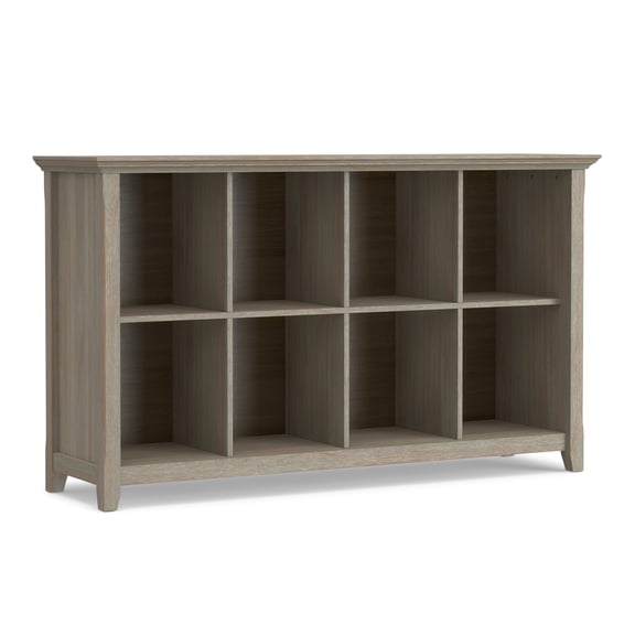 Acadian SOLID WOOD 57 inch Wide Transitional 8 Cube Storage Sofa Table in Distressed Grey