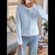 thumbnail image 5 of Suéteres Tipo Cárdigan de Punto para Mujer, de Principios de Otoño, de Larga, con Abertura Frontal y Botones, Chaqueta Corta Informal de Moda. Azul L, 5 of 9