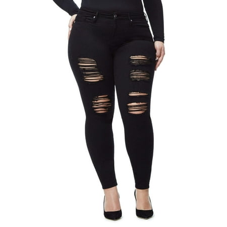 Jack David BQ6008-R Womens Plus Size Stretch Distressed Ripped Skinny Twill Jeans Pants