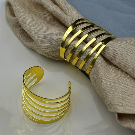 

Profit Pack of 12 Wedding Birthday Party Napkin Rings Dinner Decoration Hollow Out Buckle Crafts Holder Restaurant Gold