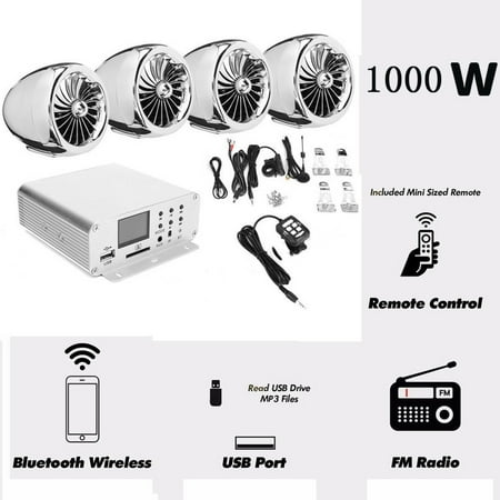 Bluetooth Motorcycle Handlebar Audio Amplifier Stereo Speaker System MP3 Cruiser