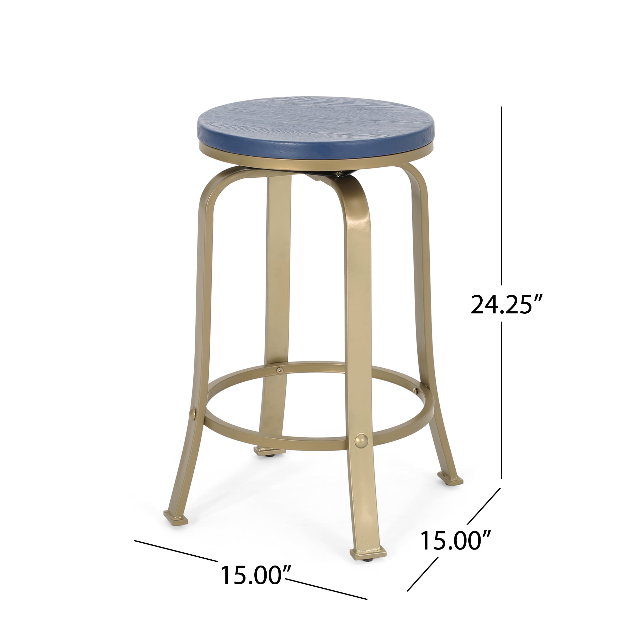 Noble House Salome Modern Industrial Faux Wood Overlay Swiveling Counter Stool, Set of 2, Blue and Gold
