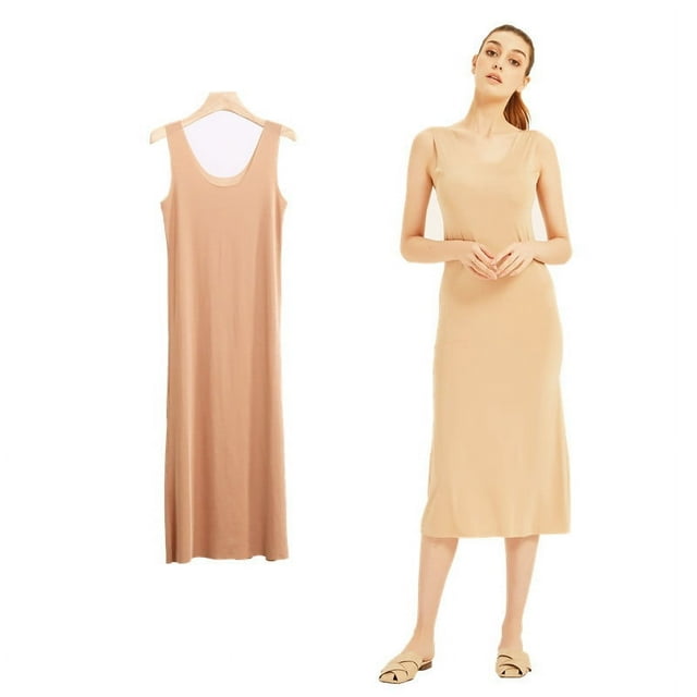 Robes à Bretelles Grande Taille pour Femmes Fines Sans Couture en Soie Glacée Jupon d'Été Robe Sans Manches 5TG