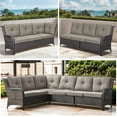 thumbnail image 2 of POCASSY 7PCS Outdoor Furniture Set with 30" Propane Fire Pit Table, Outdoor Conversation Set with All Weather Brown Wicker Sectional Sofa and Swivel Chair for Balcony, Porch, Garden - Brown/Gray, 2 of 17