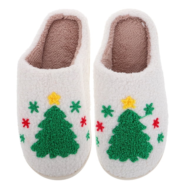 1 par de pantuflas navideñas con diseño de árbol de Navidad, cómodas y acogedoras para interiores, para mujeres y hombres, cálidas, antideslizantes y peludas, ideales para las vacaciones de invierno.