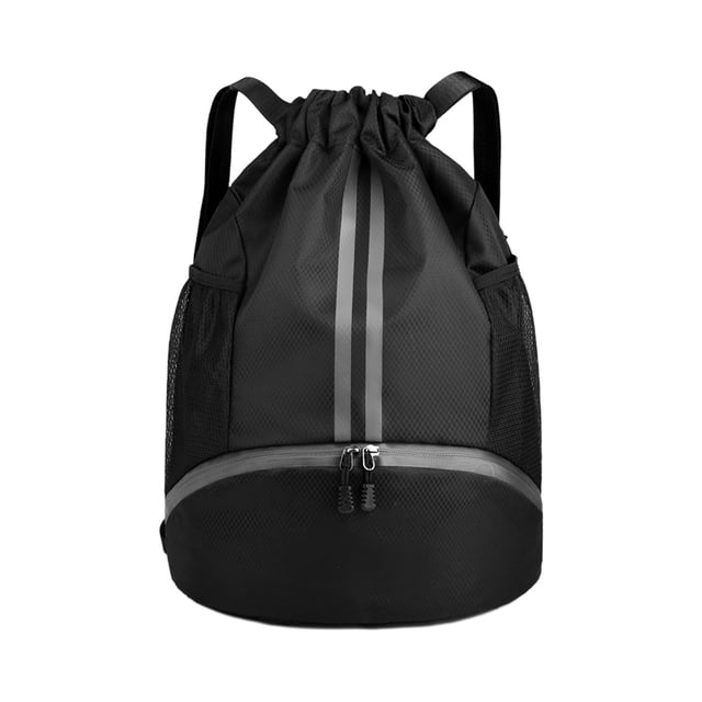 Sports Drawstring Backpack - Water Resistants String Bag With Side Mesh Pockets Shoe Compartment Gym Backpack For Women Men