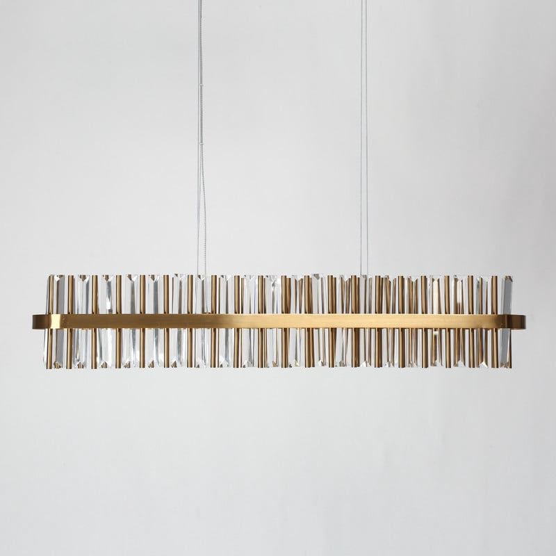 LNC 34-in W 1-Light Polished Gold and K5 Crystal Modern/contemporary Textured glass Rectangle LED Large Hanging Kitchen Island Light
