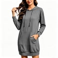 thumbnail image 3 of Oksale Sweatshirt Dresses Women with Pockets Loose Cozy Long Sleeve Mini Hoodie Dress Casual Drawstring Hooded Sweatshirts Fall Outfits Gray 2XL, 3 of 6
