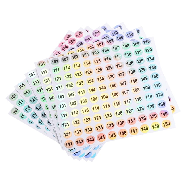 Número Pegatinas, Número 101 a 150 Redondo Número Etiquetas Reflectante Pegatina para Numeración Clasificación, 10 Hojas