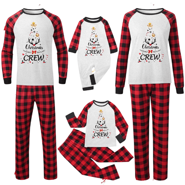 Pyjamas de Noël Famille Pyjamas Assortis Famille Hiver Chauds Douillets Imprimé Tenue Décontractée pour Maman et Enfants Ensemble de Pyjama de Noël Sensation Flocon de Neige pour Ensemble Rouge m