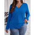 thumbnail image 4 of Women'S Plus Size Tops Trendy V Neck Casual Long Sleeve Shirts Knit Sweaters Blue XL, 4 of 7