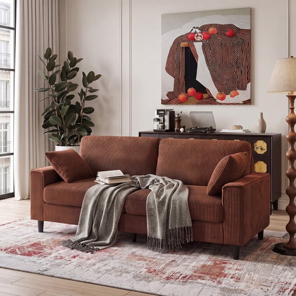 Howcool 81.8"W Corduroy Loveseat Sofa,Mid-Century Modern 2-Seater Sofa Couch, Heavy-Duty Iron & Wood Frame, Soft Upholstered Loveseat for Living Room/Bedroom