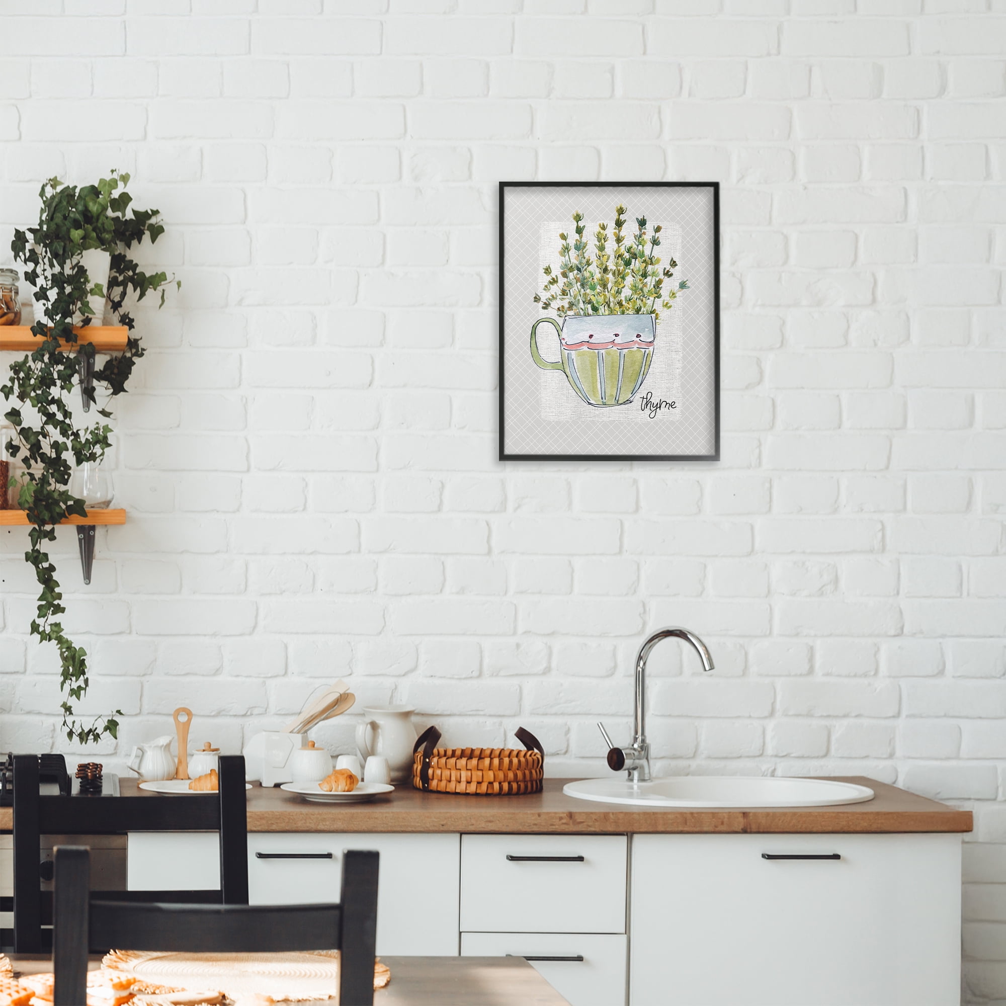 Stupell Industries Thyme Herb Mug Black Framed Giclee Art, design by Livi Finn