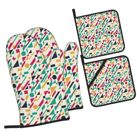 

Pofeuu Colorful Spots Print Oven Mitts and Pot Holders 4 pcs Set High Heat Resistant 500 Degree Extra Thicken Long Kitchen Cotton Oven Glove for Cooking