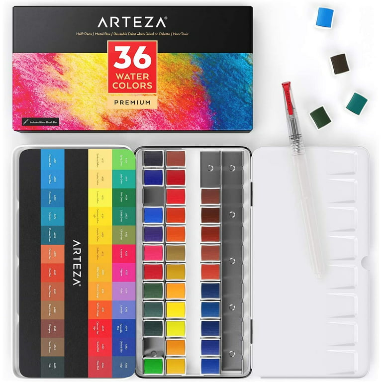  Watercolor Paint Set - 36 Colors Solid Pigment in 2ml Half Pans  with Mixing Palette, Premium Water Color Paint Kit for Kids, Adults,  Beginners and Artists Painting