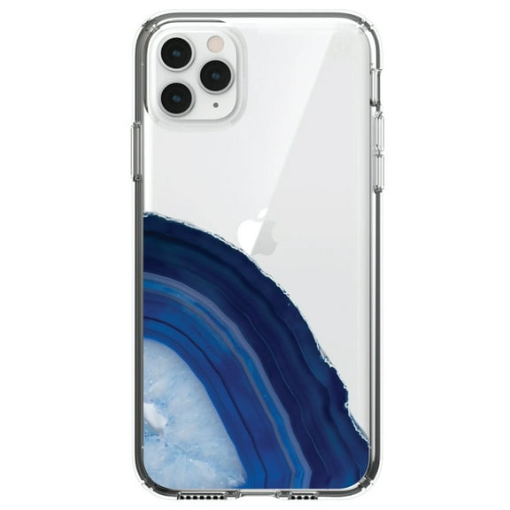 DistinctInk Clear Shockproof Hybrid Case for iPhone 13 PRO (6.1" Screen) - TPU Bumper, Acrylic Back, Tempered Glass Screen Protector - Dark Blue Agate Crystal Geode