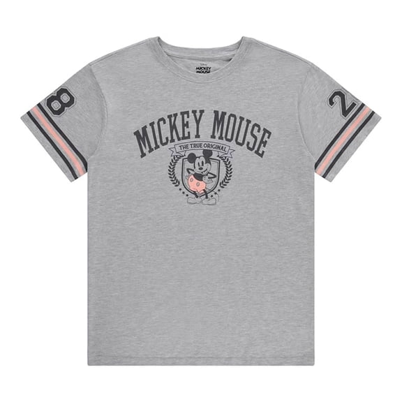 Disney Women’s Mickey Mouse Shirt, Printed Athletic Style Mickey Mouse T-shirt Light Grey - M