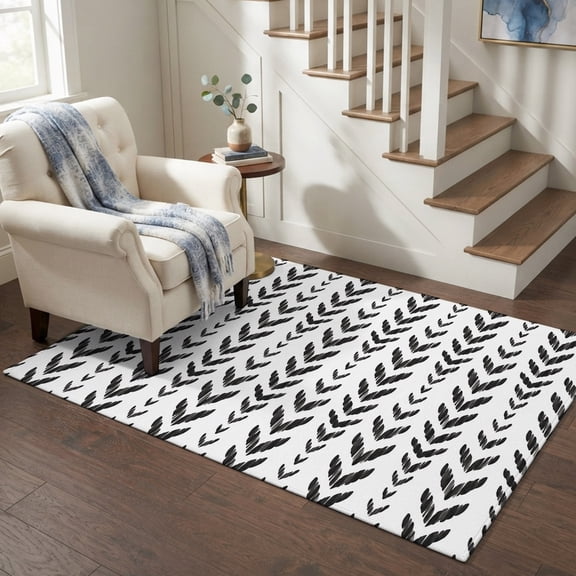 Area Rugs 4'x6'. Black Leaves Carpet Runner Indoor Outdoor Rugs Home Decor Aesthetic, Modern Abstract Botanical Leaf Motifs Non Slip Mats Washable Accent Rug for Living Room Bedroom