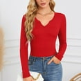 thumbnail image 5 of idosla Womens Long Sleeve Shirts V-Neck Rib Knit Slim Fit Tops Casual Stretch Basic Tee Going Out Top Fall Fashion 2025 (Red, XXL), 5 of 6