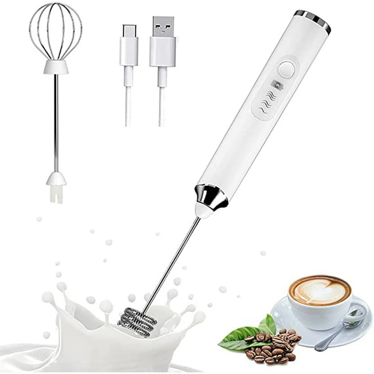 Milk Frother Handheld Rechargeable Frother for Coffee Milk Foamer with  Stainless Steel Whisk and Hook, Electric Whisk Drink Mixer for Coffee,  Frappe