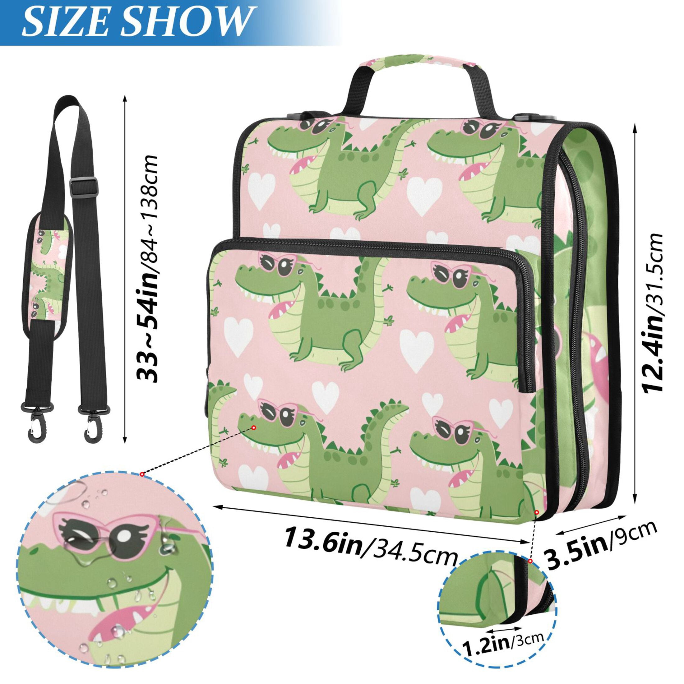 3 Ring Zipper Binder with Shoulder Strap Waterproof Trapper Keeper 2 Inch D-Ring 500 Sheets Capacity Cartoon Crocodiles with Heart Sunglasses