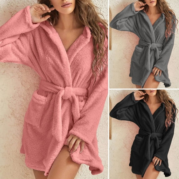 Women's Warm Fleece Winter Robe Long Plush Bathrobe
