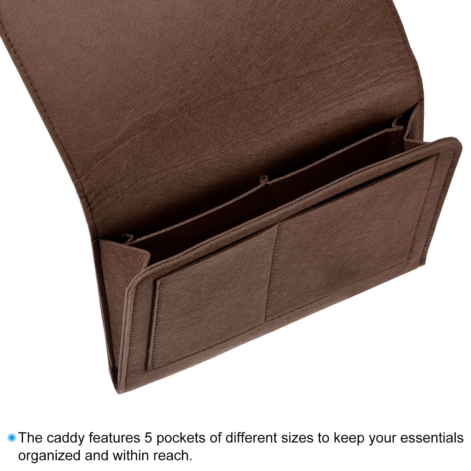 Unique Bargains Felt Bedside Hanging Organizer for Remotes and Phones Dark Brown 11"