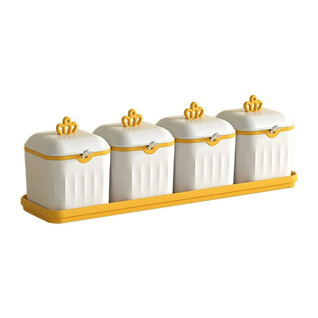 MOQIN Condiment Jar Spice Container with Lids and Spoons, Colorful Plastic Condiment Canisters Pots Seasoning Box Salt Container Sugar Bowl Set of 4 for Kitchen, Containers for Household Use