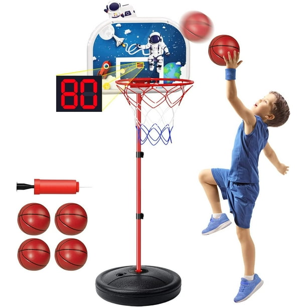 HOLYFUN Kids Basketball Hoop with Electronic Scoreboard, Height