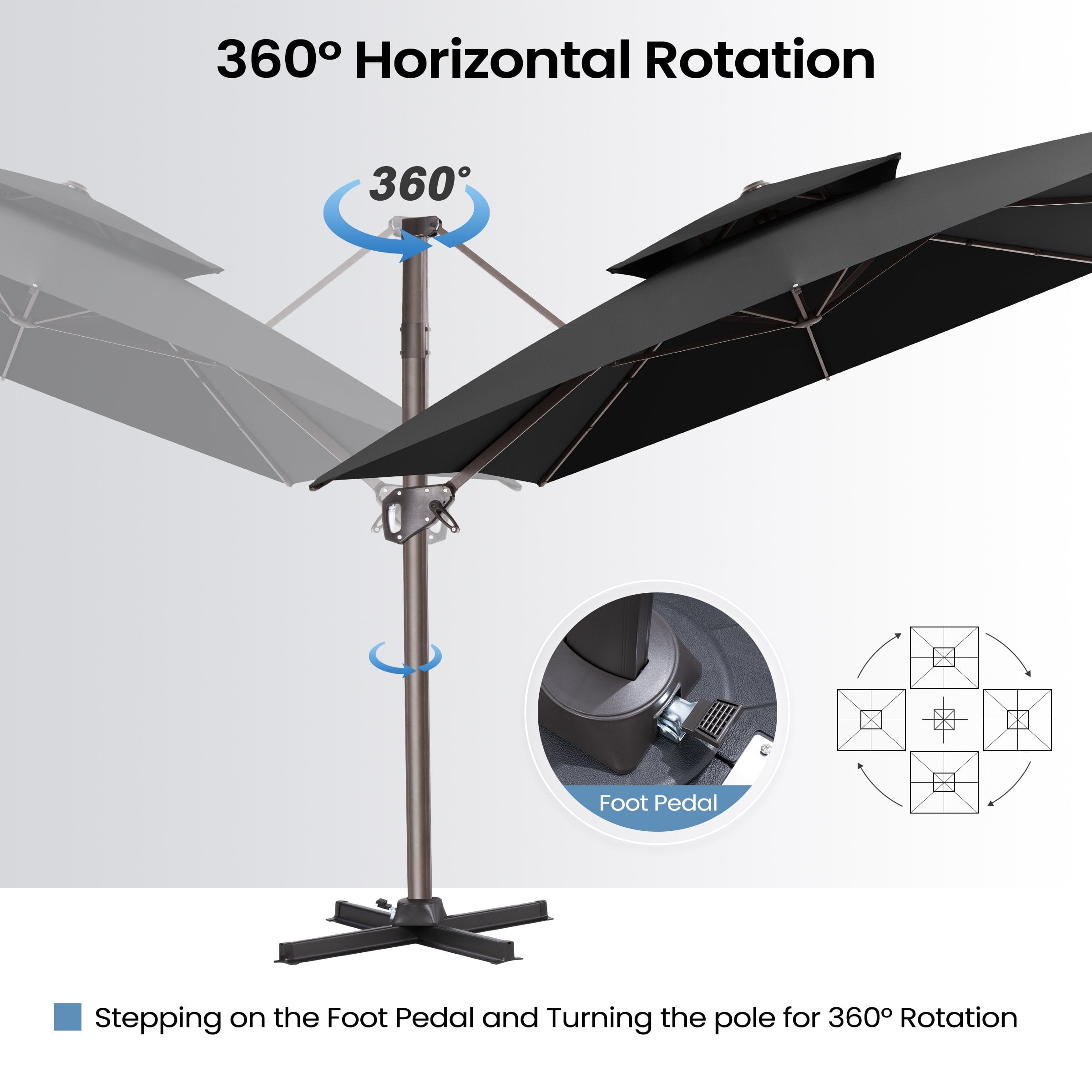 Crestlive Products 9 ft x 11 ft Rectangle Outdoor Patio Umbrella Cantilever, 360° Rotation, Outdoor Large Offset Umbrella for Patio, Pool, Deck, Black
