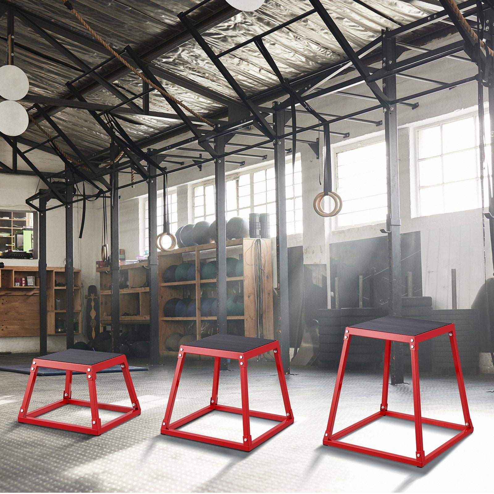 Plyometric Jump Boxes, 3-in-1 Adjustable Plyometric Box (12/18/24 Inch) – Non-Slip Jump Training Platform, Agility Step-Up Box for Home Workouts, Fitness & Strength Training, Red