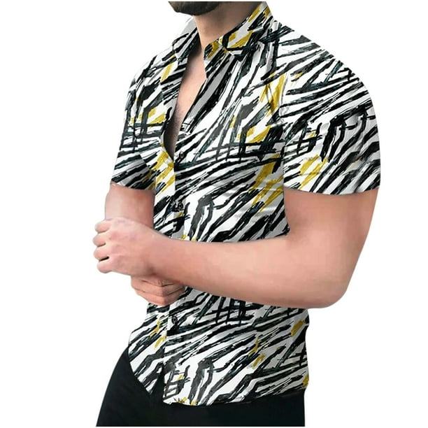 Men Hawaiian Beach Shirts Summer Casual Short Sleeve Lapel Collar ...