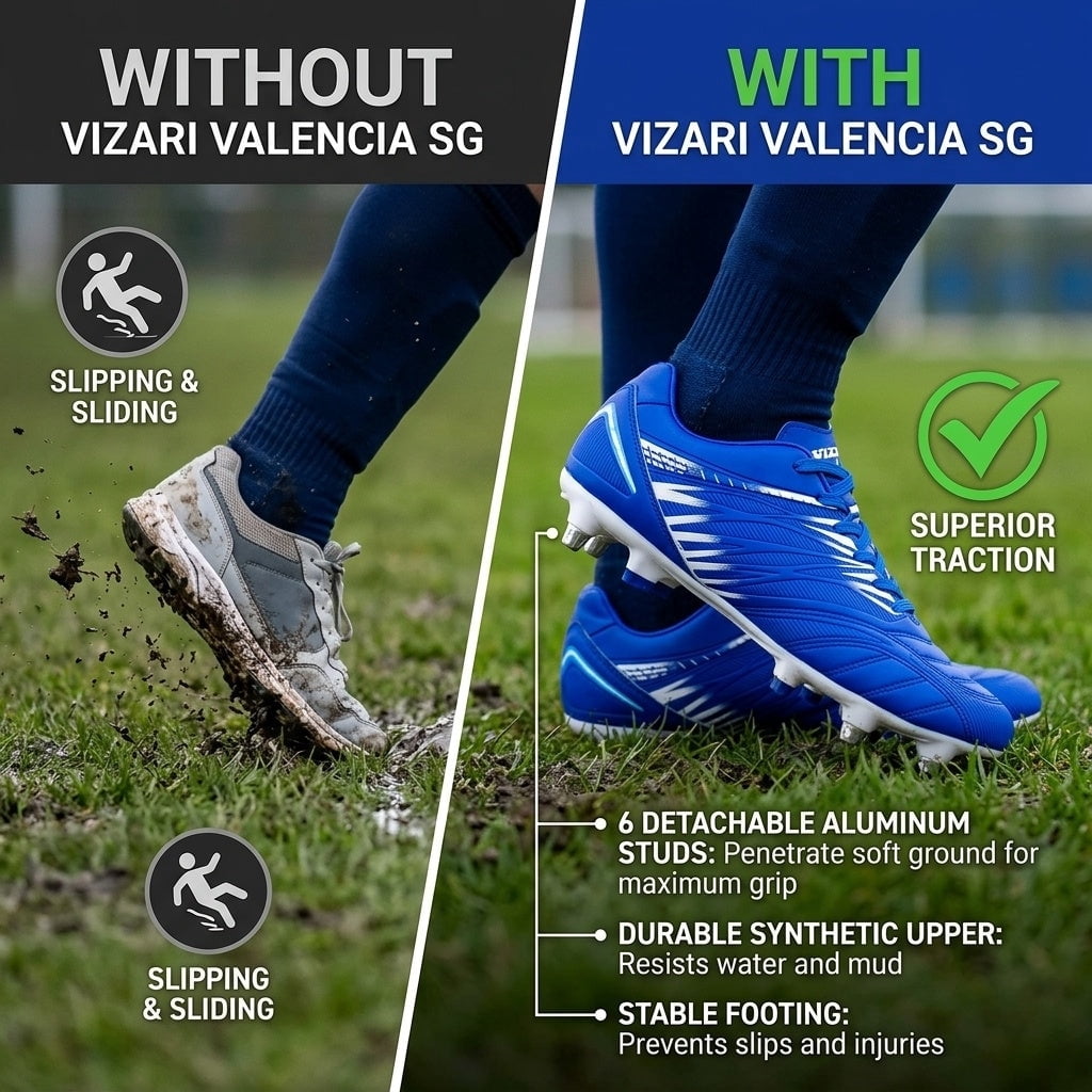 Vizari Men's Valencia SG Soft Ground Soccer Shoes/Cleats for Soft or Wet Playing Surfaces and Fields (Royal Blue, 7)