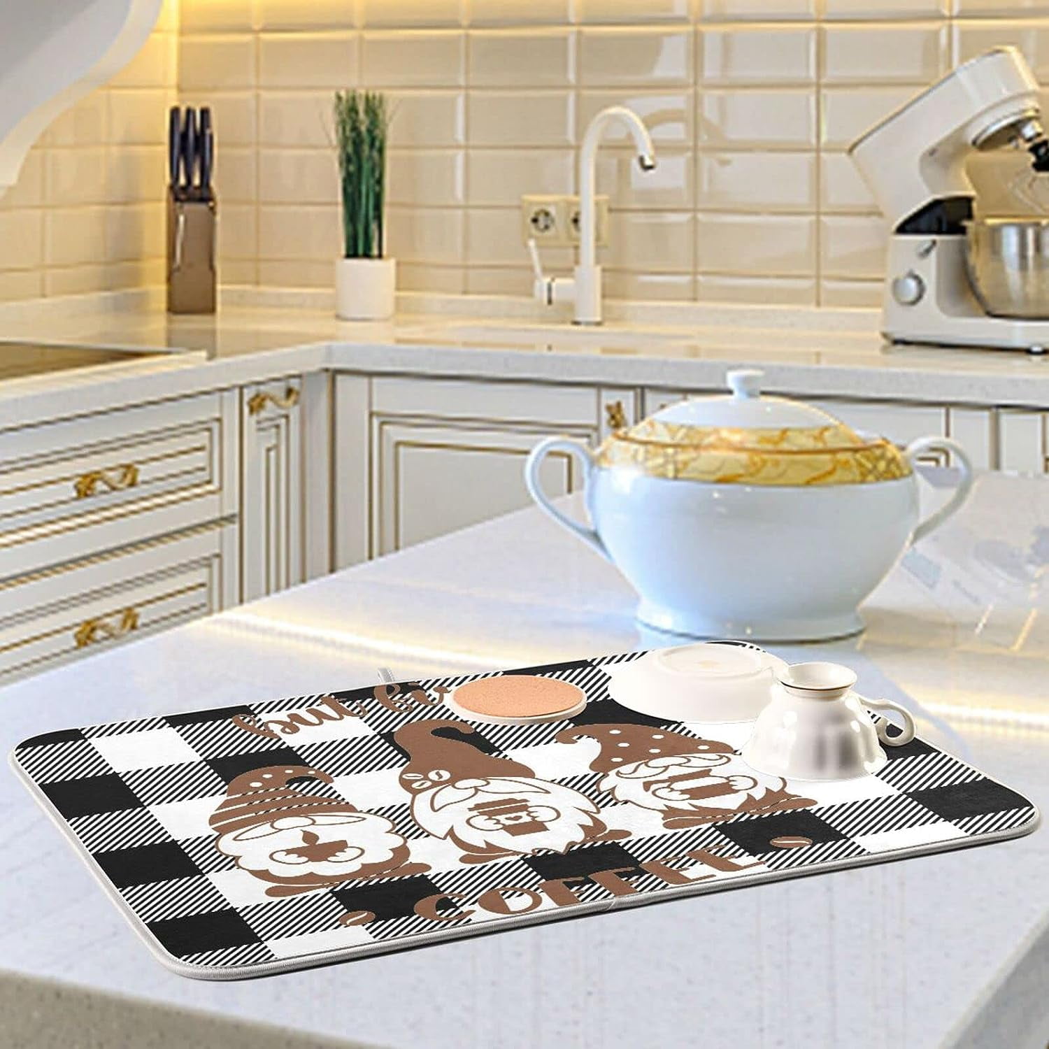 DK177 Dish Drying Mat for Kitchen Counter [Hide Stain] Super Absorbent,  Non-Slip, Heat-Resistant, Great for Dishes, Rack Pad, Kitchen Counter,  Coffee