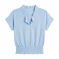thumbnail image 6 of ClodeEU Women's V Neck Short Sleeve T-Shirt with Ruff Trim , Casual Solid Color Top with Elastic Smocked Waist Light Blue,Women's Plus L, 6 of 7