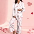 thumbnail image 2 of Women Satin Pajamas Set Valentines Day Pjs Long Sleeve Bow Print Button down Sleepwear Womens Pajamas Sets, 2 of 5