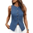 thumbnail image 3 of Chaleco Vaquero Elástico Sin Mangas para Mujer, con Botones y Cuello Redondo, Informal, Estilo Western para Verano Azul S, 3 of 10