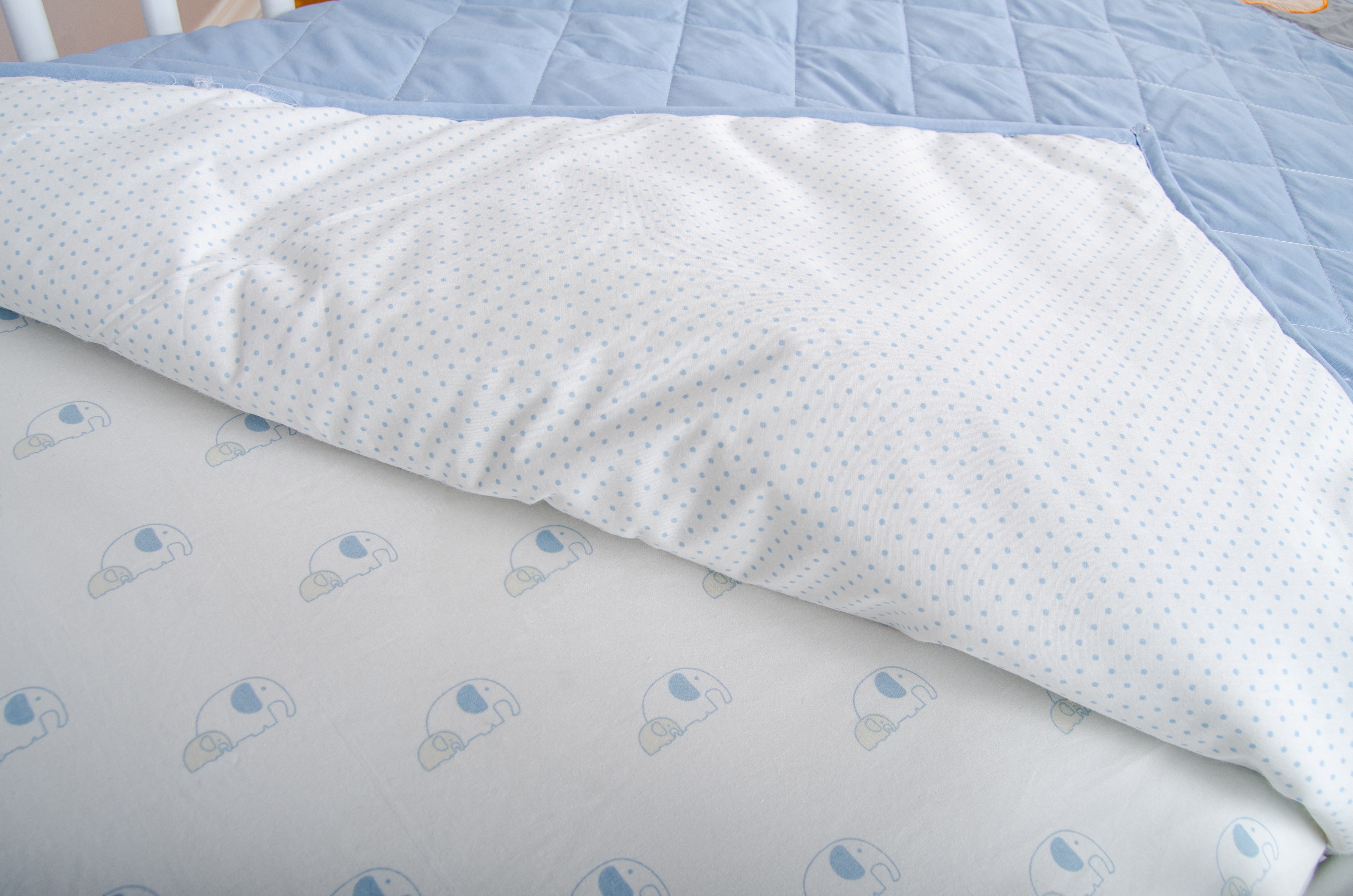 BabyFad Elephant Diamond Blue 100% Cotton 3 Piece Baby Crib Bedding Set