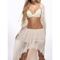 thumbnail image 5 of Women Elastic Waist Multi-Layer Ruffle Irregular High Slit Maxi Skirt White XL, 5 of 9