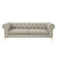 thumbnail image 2 of Nicole Miller Melia Modern Chesterfield Leather PU Button Tufted 3 Seat Sofa with Gold Leg, Rolled Arms, Grey, 2 of 9