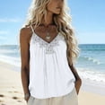 thumbnail image 2 of UDAUDU Women Tank Tops Sleeveless Lace Trim Linen Spaghetti Strap Cami Shirts V Neck Casual Summer Smocked Tops White M, 2 of 6
