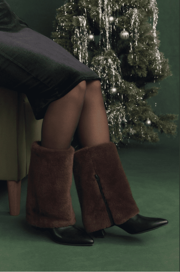 No Boundaries Women's Heeled Faux Fur Cuff Boots