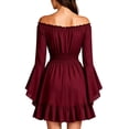 thumbnail image 4 of Kinrui Women's Renaissance Fairy Dress Off Shoulder Corset Dresses Gothic Bell Sleeve Flowy Pirate Peasant Dress Wine M, 4 of 4