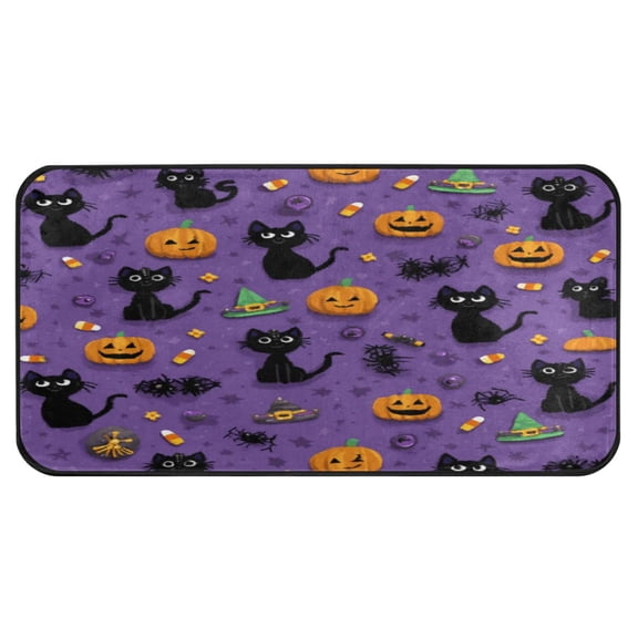 39x20 Inch Non-Slip Floor Mat Hallway Runner Rug Entrance Floor Mat Runner for Kitchen and Living Room Black Cats and Pumpkins Pattern