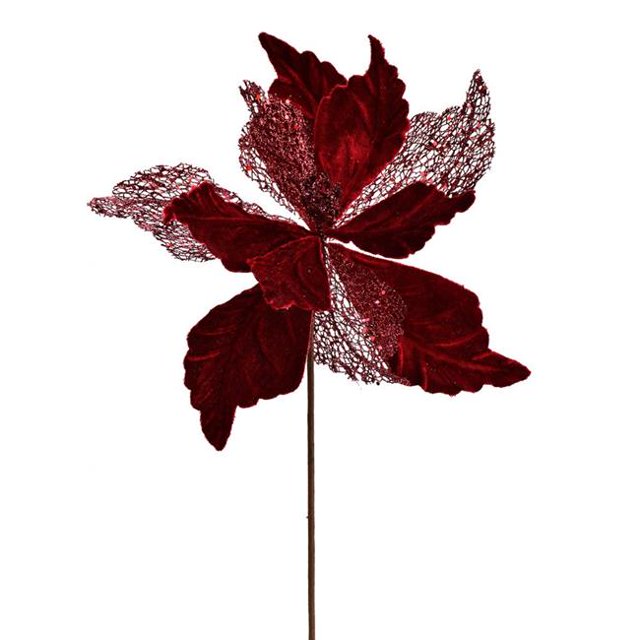 Vickerman QG190865 12 in. Burgundy Velvet Poinsettia Spray - 6 per Bag