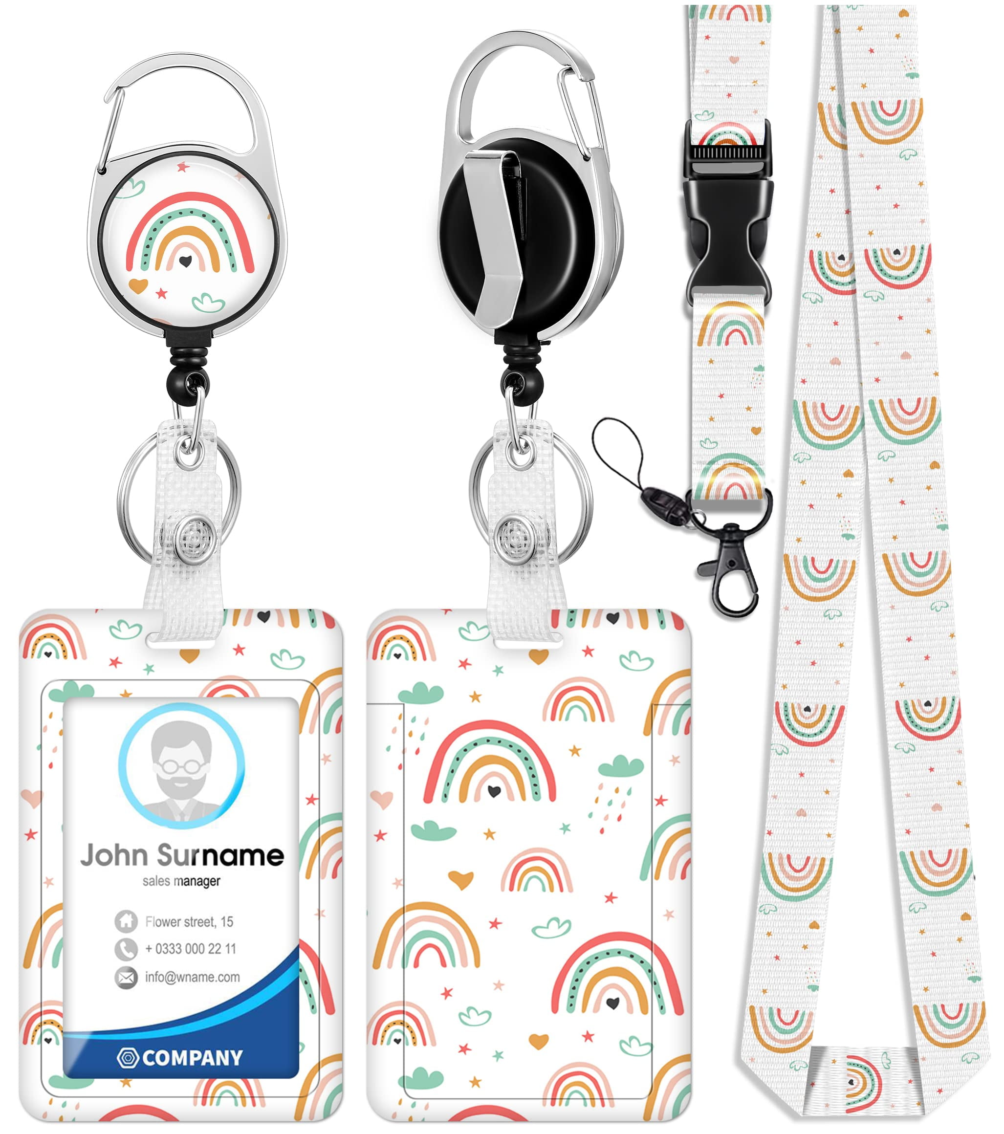 ID Badge Holder with Lanyard and Retractable Badge Reel Clip, Boho Rainbow  Card Name Tag Lanyard Vertical ID Protector Bage Clips for Nurse Nursing  Doctor Teacher Student 